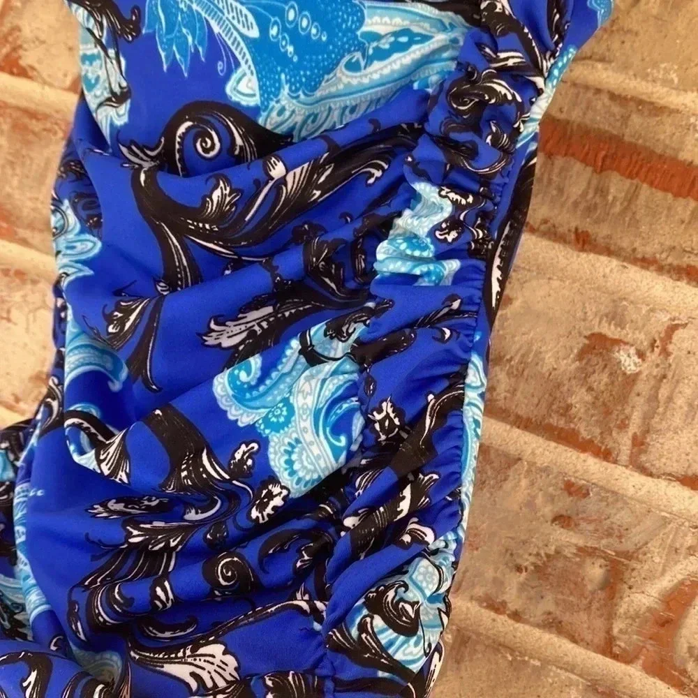 Robby‎ Len Blue Paisley Shirred One Piece Swim Suit